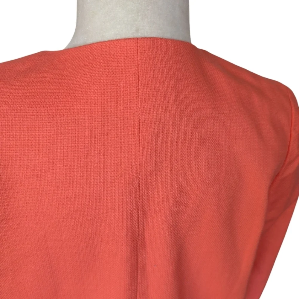 J. Crew Hidden Front Zip Long Collarless Orange Apricot Cotton Coat Jacket Sz 6